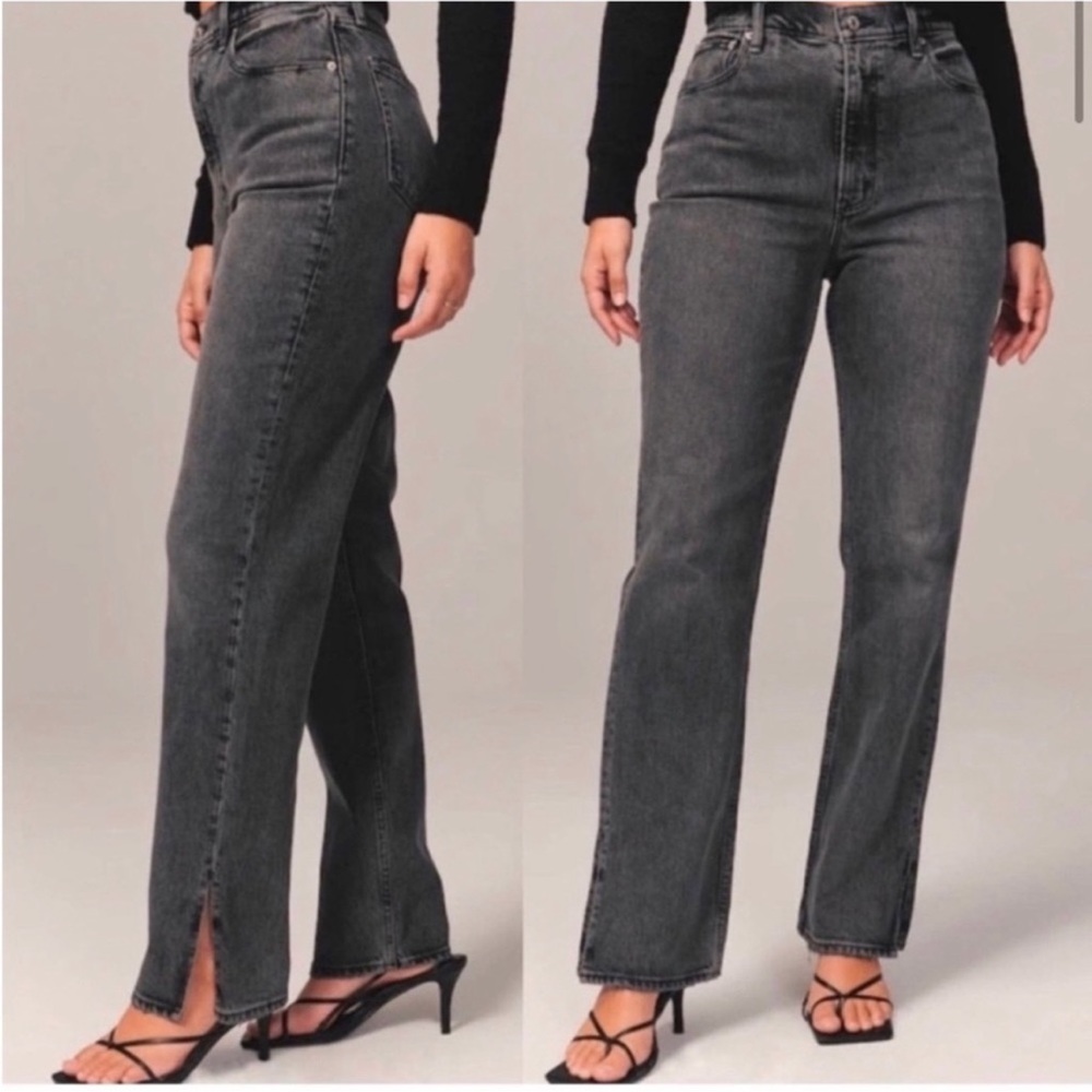 Abercrombie & Fitch The 90s Straight Ultra High Rise Jeans Slits Black Size 27R